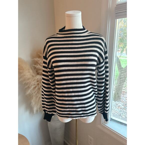 Anthropologie Sydney Stripe Balloon Sleeve Sweater Size XS Mock Neck Line & Dot - Picture 3 of 11